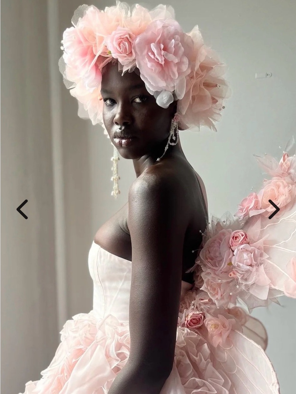 Selkie Blush Riviera Pink Ruffled Ball Gown Dress with removable sleeves - Picture 3 of 7